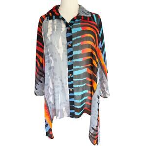 I.C. by Connie K Abstract Sheer Blouse Wearable Art Oversized M-XL Made in USA